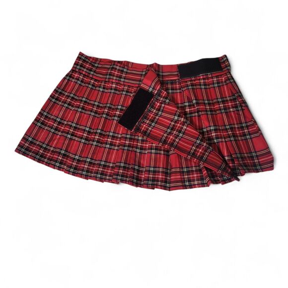 MICRO MINI Cheeky Skirt Tartan Plaid Pleated Fall Plus Sz 2 2X 40 In Waist - Picture 5 of 8